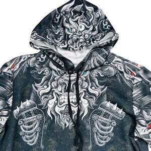 Japanese Oni Demon Print Hoodie Sweatshirt Warrior Casual Black Large Men